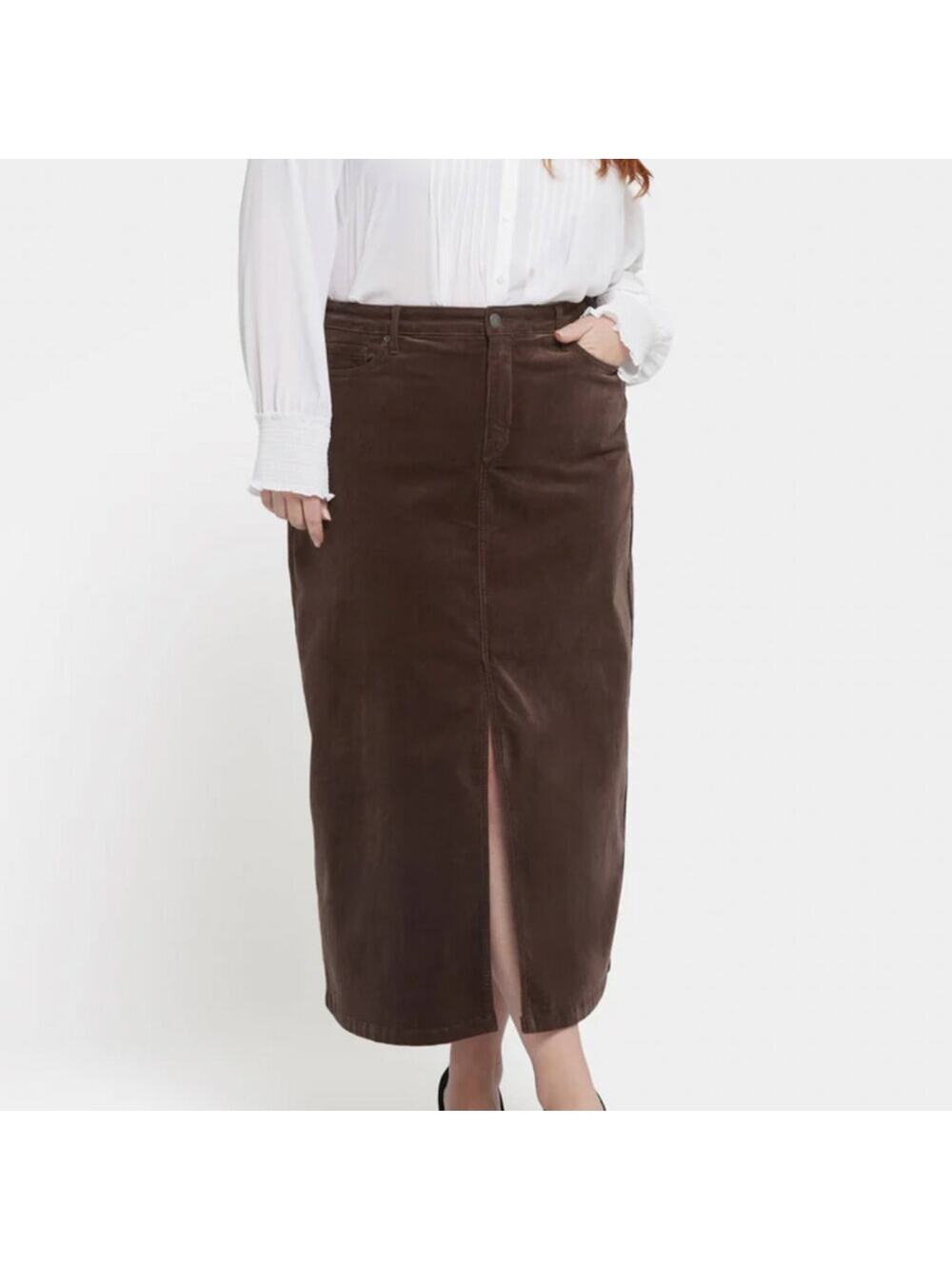 NYDJ High Rise Brown Long Corduroy Skirt - Coffee Bean Size 6